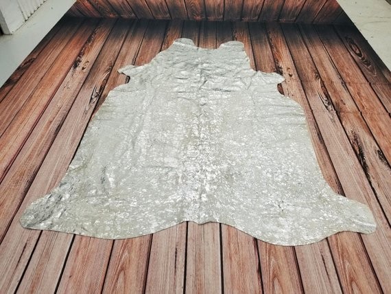 Brazilian metallic silver cowhide rug 78 X 69 Inches | Etsy (US)