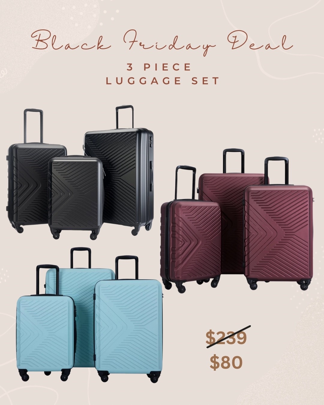 We love a good sale! TravelHouse 3 piece luggage set! It’s hardshell but lightweight! Walmart Black Friday deals are live. (Nov 14-16). 🧳

#ChristmasDecor #FallFamilyPhoto #Outfit #Garland #Christmastree
#WalkingPad #Boots #Giftguide #HolidaySeason #Thanksgiving #WineGlasses #Wineanddine #TravelOutfitldeas #Cybermonday #BlackFriday
#ItBag #LTKcyberweek

#LTKCyberWeek #LTKTravel #LTKSaleAlert