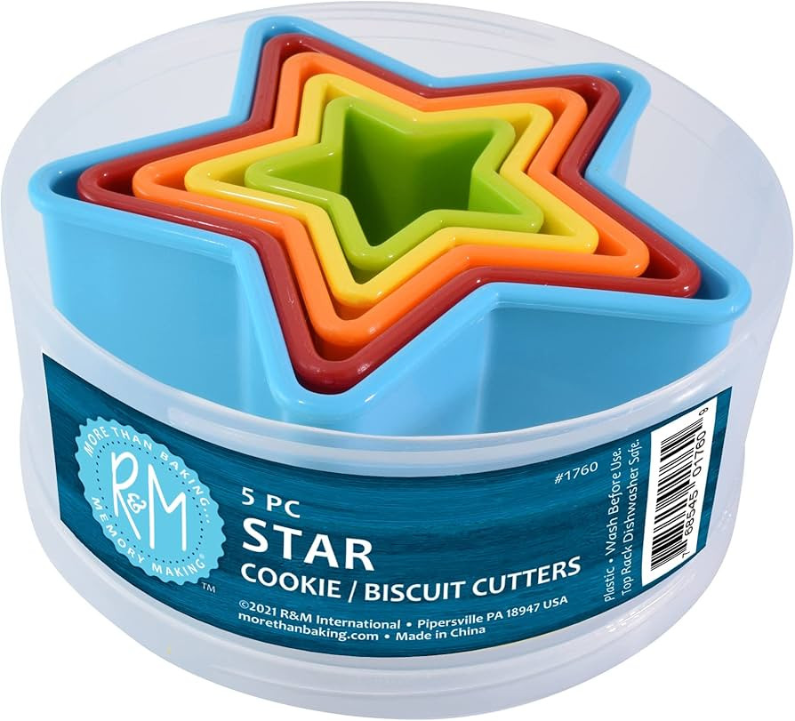 R&M International Star Cookie and Biscuit Cutters, Assorted Sizes, Bright Colors, 5-Piece Set | Amazon (US)