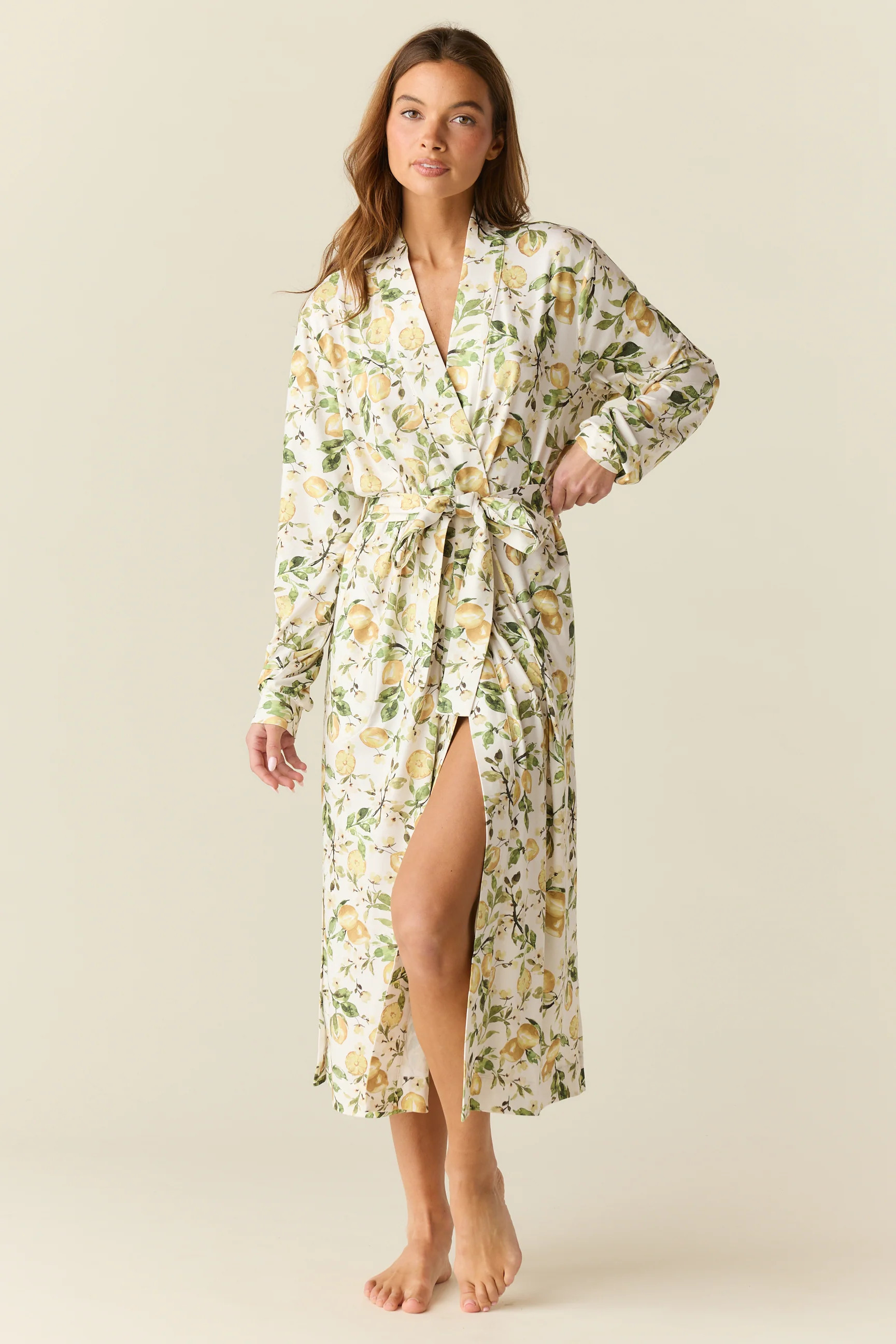 Della Cloud Jersey Banded Midi Robe in Lemon Verbena | MASONgrey