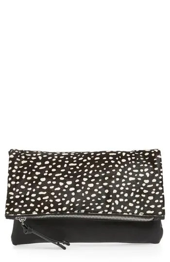 Sole Society Genuine Calf Hair & Faux Leather Foldover Clutch - | Nordstrom