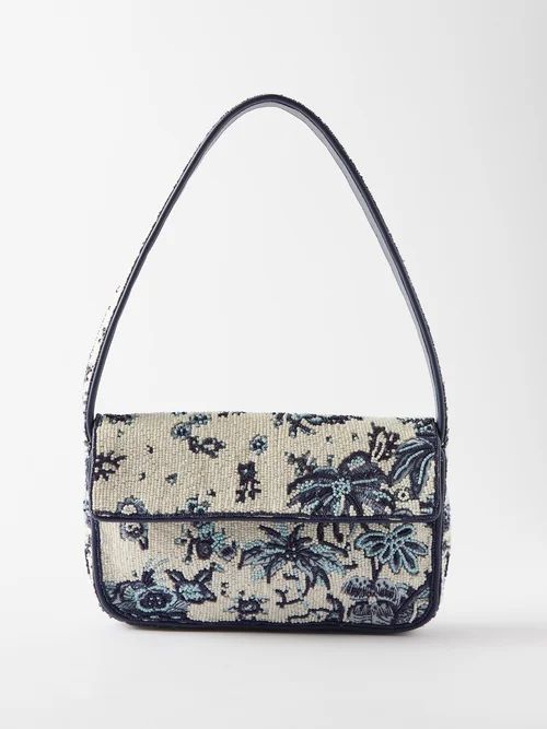 Staud - Tommy Beaded Faux-leather Shoulder Bag - Womens - Blue White | Matches (US)