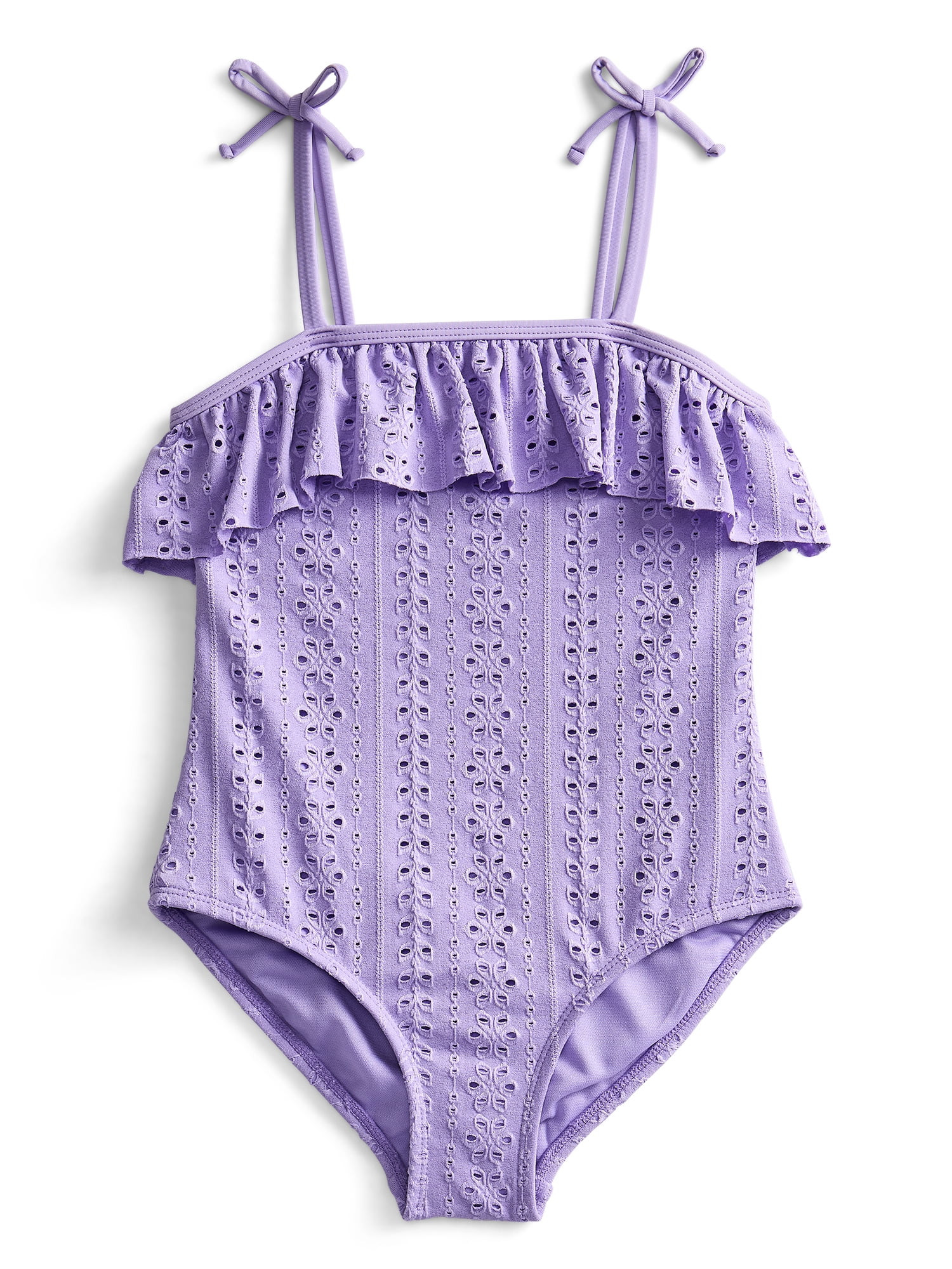 Wonder Nation Girls' Eyelet Ruffle One Piece Swimsuit, Sizes 4-18 | Walmart (US)