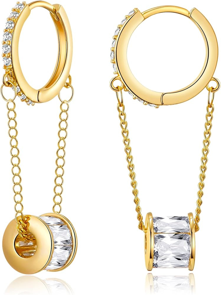 Ritach 925 Sterling Silver Small Huggie Hoop Earrings for Women Trendy 14K Gold Plated Chain Hoop... | Amazon (US)