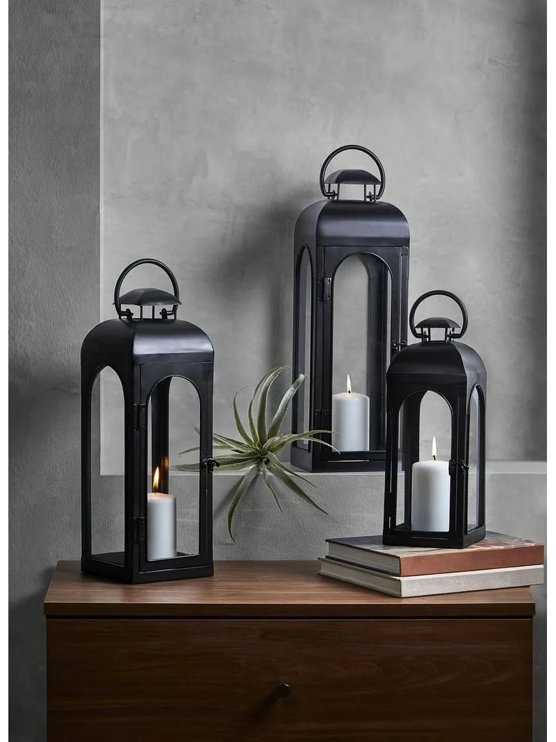 Better Homes & Gardens Black Metal Lantern Candle Holder, 14", Small | Walmart (US)