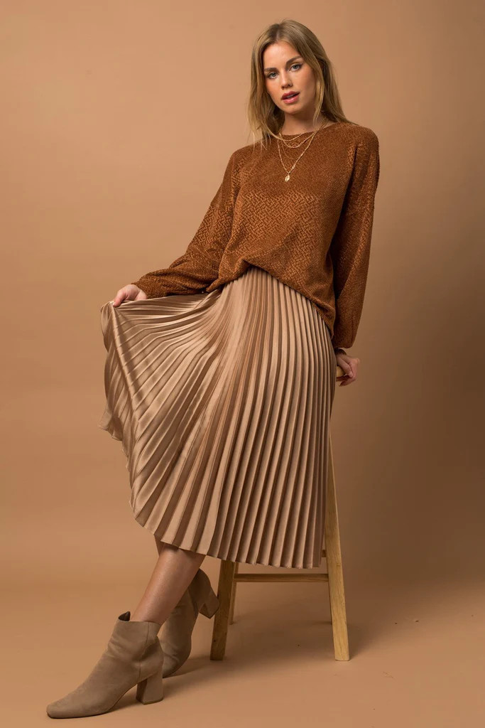 Evelyn Pleated Midi Skirt - Beige | Petal & Pup (US)