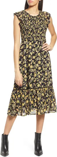 Blossom and Bloom Smocked Cap Sleeve Midi Dress | Nordstrom