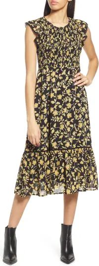 Blossom and Bloom Smocked Cap Sleeve Midi Dress | Nordstrom