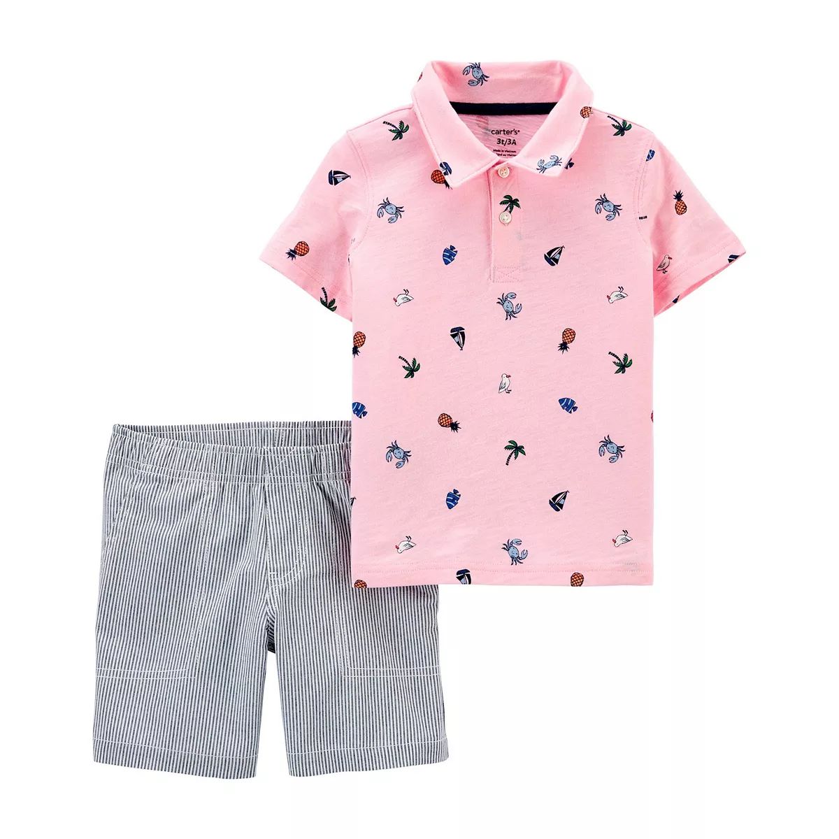 Baby Carter's Beach Polo & Striped Shorts Set | Kohl's