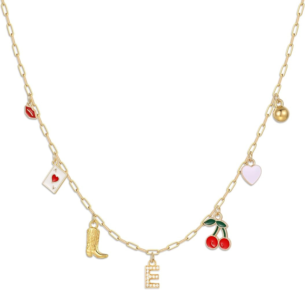 Korotho Initial Cowgirl Charm Necklaces for Women, 14K Gold Plated Dainty Western Cowgirl Cherry ... | Amazon (US)