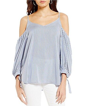 Soprano Striped Cold Shoulder Tie-Sleeve Top | Dillards Inc.