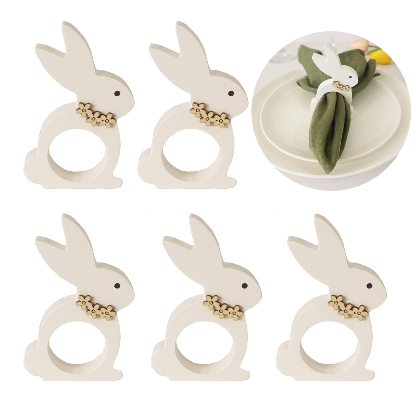 Easter Bunny Napkin Rings Set of 6, Wooden Bunny Napkin Rings, Rabbit Napkin Ring Holders for Eas... | Amazon (US)