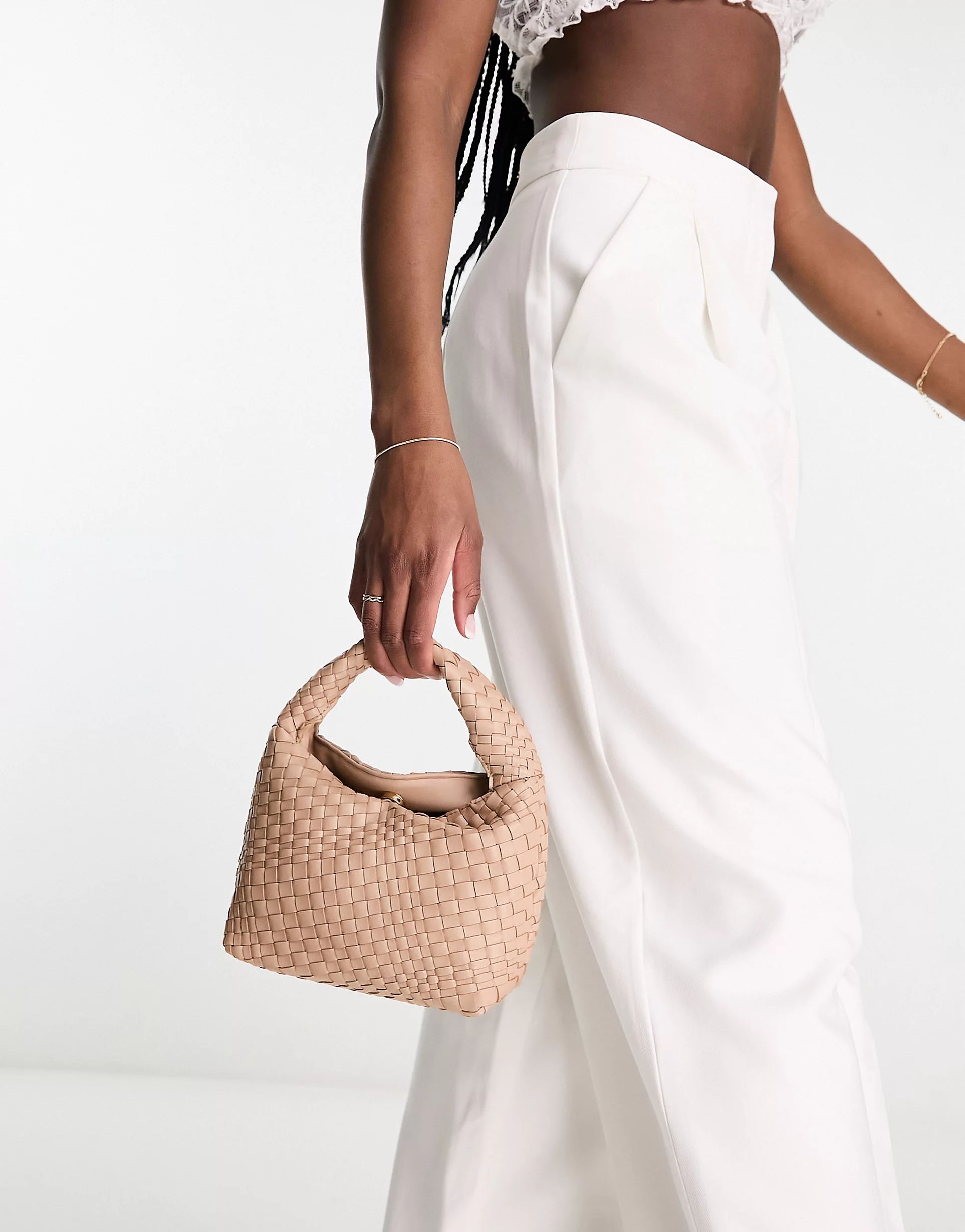 Glamorous woven texture grab bag in beige | ASOS (Global)