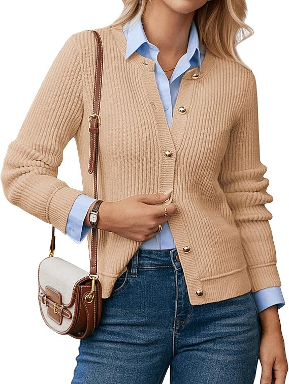 GRACE KARIN Knit Cardigan Sweaters for Women Long Sleeve Ribbed Button Up Sweater 2025 Fall Casua... | Amazon (US)