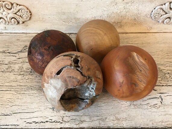 4 Vintage, Decorative Wooden Balls - Gorgeous, Hand Carved and Labeled Wooden Spheres for Decor | Etsy (US)