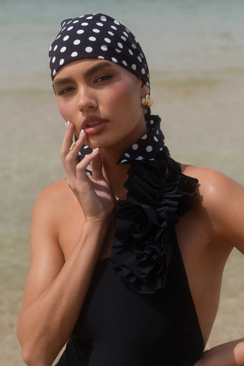 Alara | Black Polka Dot Chiffon Scarf | Club L London