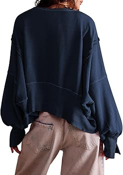 Zwurew Womens Casual Sweatshirt Long Sleeve Tops Crewneck Loose Fit Tee Pullover Crop Tshirt Side... | Amazon (US)