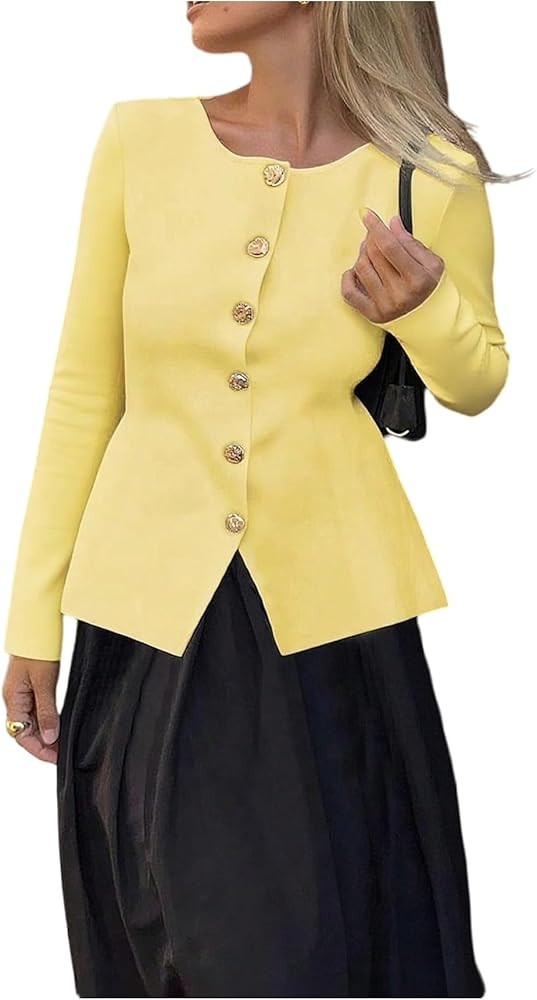 GORGLITTER Women's Metal Button Up Cardigan Sweaters Long Sleeve Fall Winter Dressy Business Work... | Amazon (US)