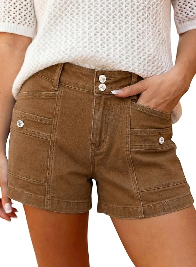 Astylish Women's High Waisted Shorts Jean Stretchy Casual Fashion Trendy Double Button Fly Denim ... | Amazon (US)