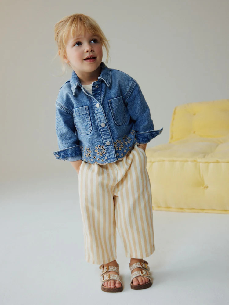 Mid Blue Denim Jacket and Stripe Trousers Set (3mths-7yrs) | Next US