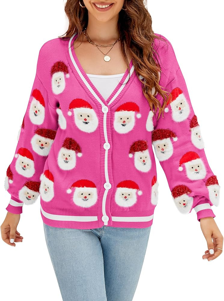 LUBOT Christmas Sweaters Cardigans for Women Ugly Soft Fuzzy Knit Long Sleeve Pullover for Christ... | Amazon (US)