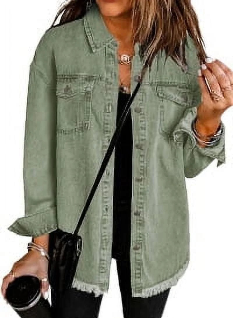Eytino Women's Oversized Denim Jacket Casual Long Boyfriend Jean Jacket for Autumn Spring Green S... | Walmart (US)
