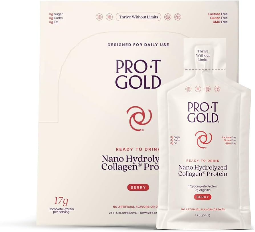 ProT Gold Liquid Collagen Protein Shot, 17g Clear Protein Nano-Hydrolyzed Grass Fed Collagen, 2g ... | Amazon (US)