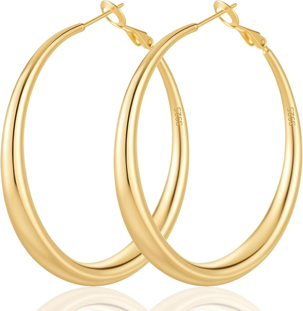 14K Gold Plated Hoop Earrings for Women Hypoallergenic S925 Post | Amazon (US)