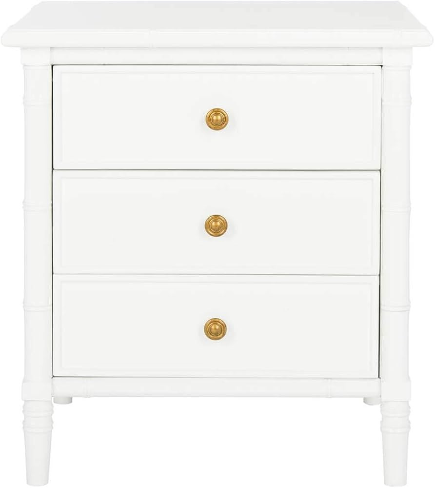 SAFAVIEH Home Collection Mina Modern Coastal 3 Drawer 25" Bamboo Nightstand, White/Gold | Amazon (US)