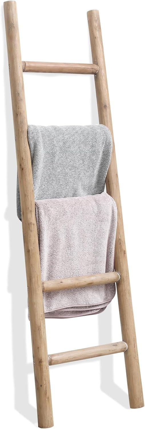 FUIN Blanket Ladder, 57in Rustic Solid Wood Decorative Ladder, Brown | Amazon (US)