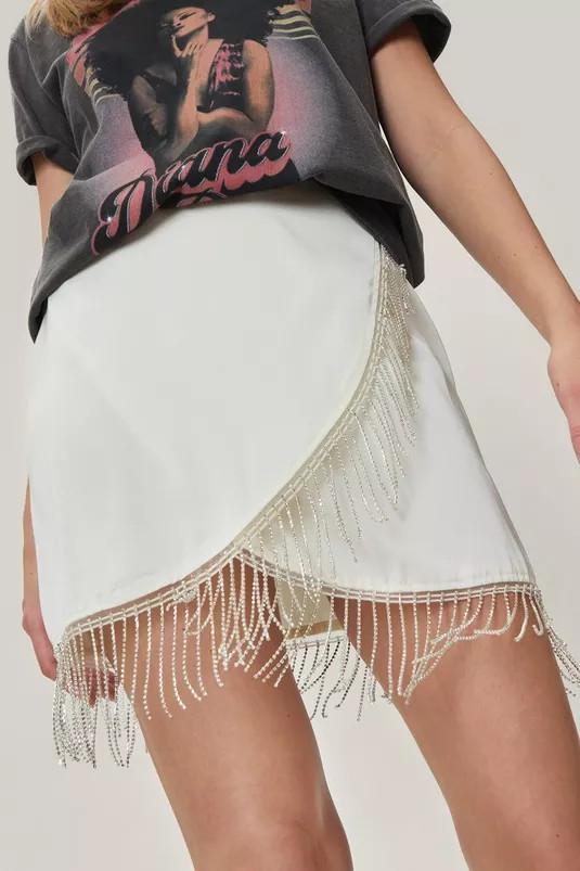 Diamante Trim Satin Mini Skirt | Nasty Gal (US)