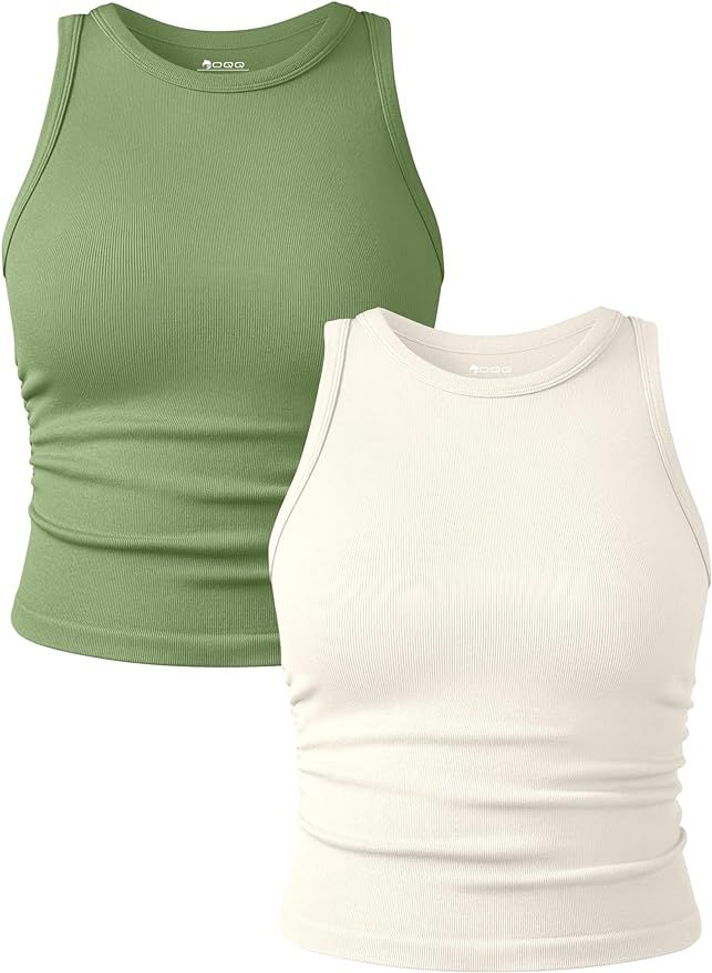 OQQ Women's 2 Piece Tank Tops Crew Neck Sleeveless Basic Stretch Casusal Yoga Crop Camis | Amazon (US)