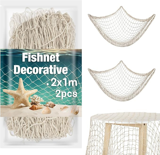 Sukh 2PCS Fish Net Decorative - Fish Net Decorations Decorative Netting Nautical Fishnet Table Ru... | Amazon (US)