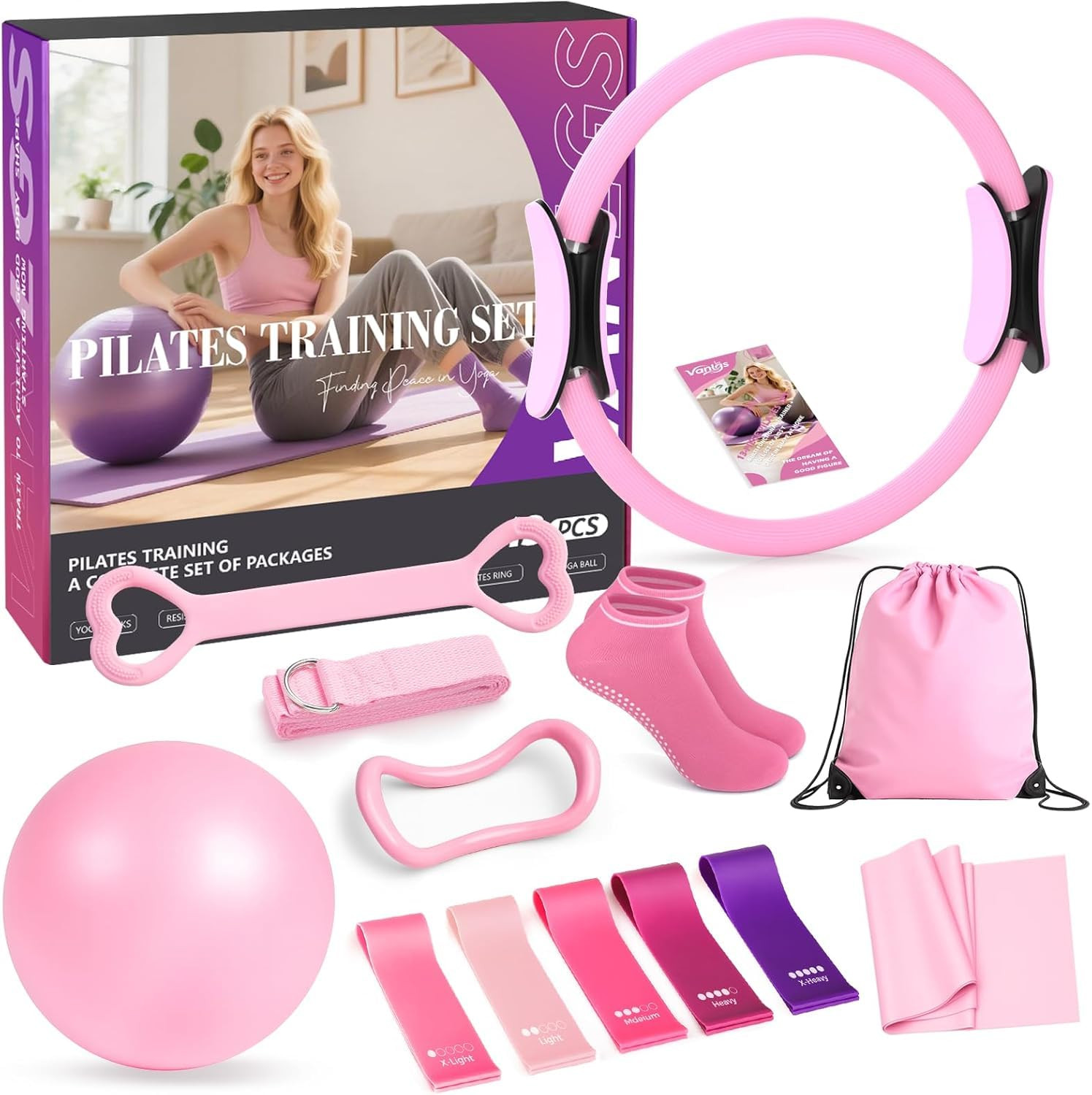 Vanlgs Pilates Kit 13Pcs Home Pilates Essentials Workout Kit with 13" Ring, 10" Ball and Resistan... | Amazon (US)