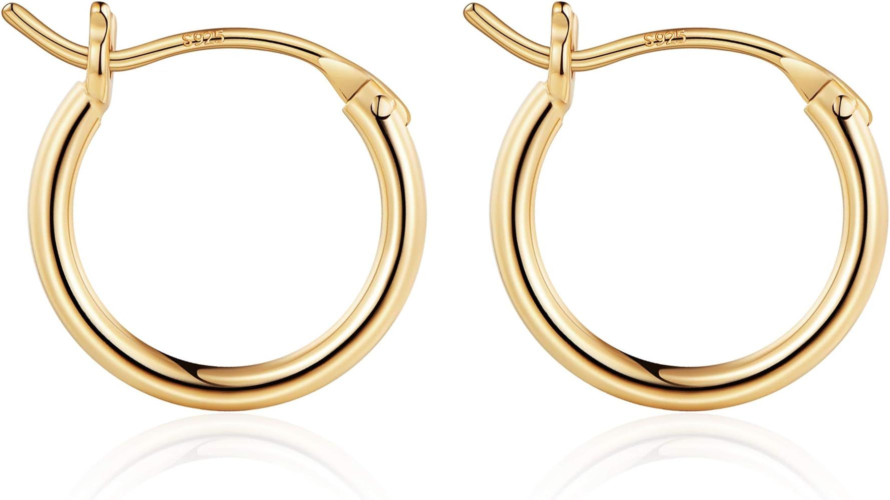 M MOOHAM Gold Hoop Earrings for Women, 14K Real Gold Steling Silver Post Hypoallergenic Hoops Ear... | Amazon (US)