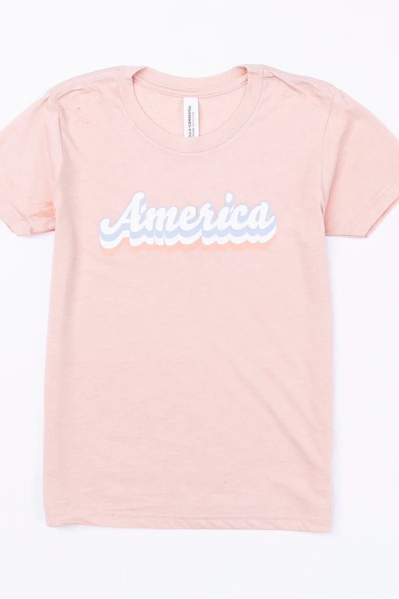 America Script Multi Graphic Youth Peach Tee FINAL SALE | The Pink Lily Boutique