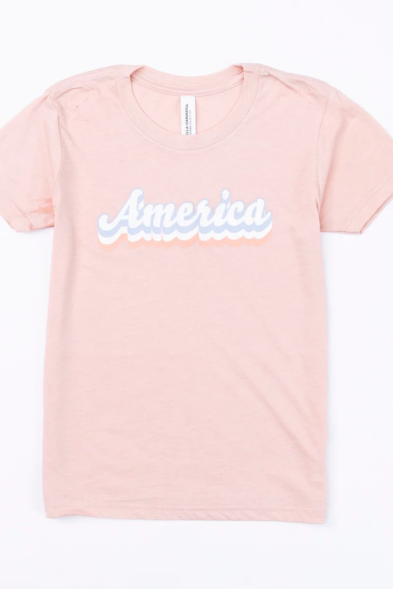 America Script Multi Graphic Youth Peach Tee FINAL SALE | The Pink Lily Boutique