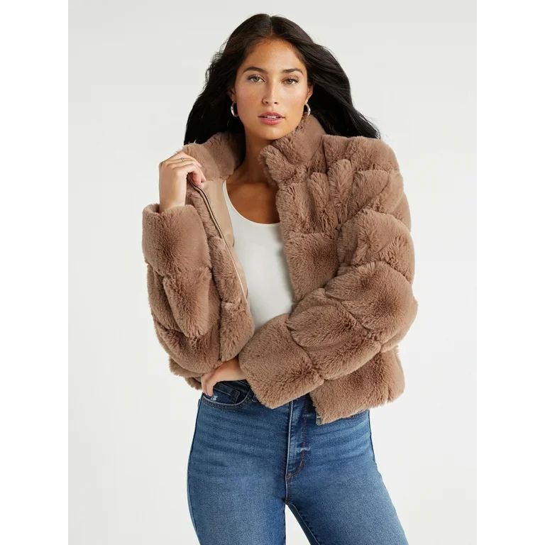 Sofia Jeans Women's Faux Fur Chubby Jacket, Sizes XXS-3XL | Walmart (US)