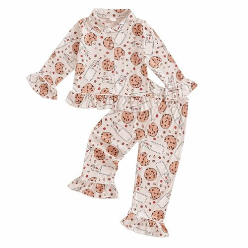 Baby Girls Ruffled Cotton Pajamas Set Long Sleeve Button Down Shirts and Flared Pants Matching Pj Sets Sleepwear (H Milk Apricot, 12-18 Months) | Amazon (US)