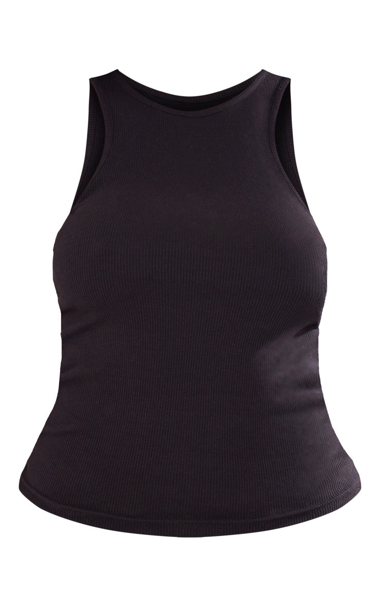 Tall Black Basic Ribbed Racer Vest | PrettyLittleThing US