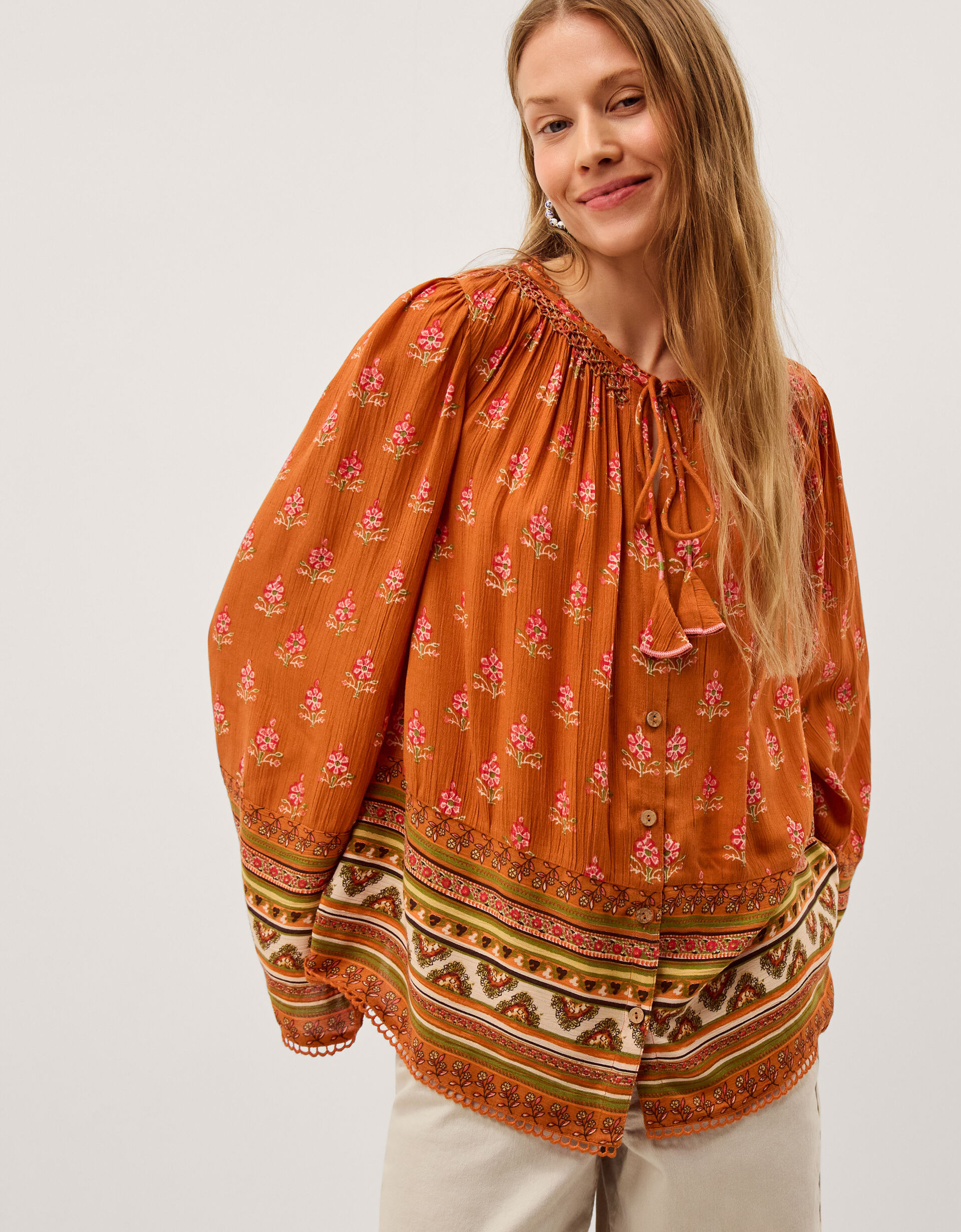 Amaya Floral Print Blouse Orange | Monsoon (UK)