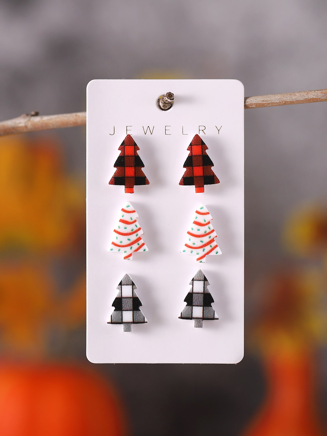 3pairs/set Christmas Theme Vintage Plaid Cake & Tree Stud Earrings For Women, Acrylic Christmas J... | SHEIN