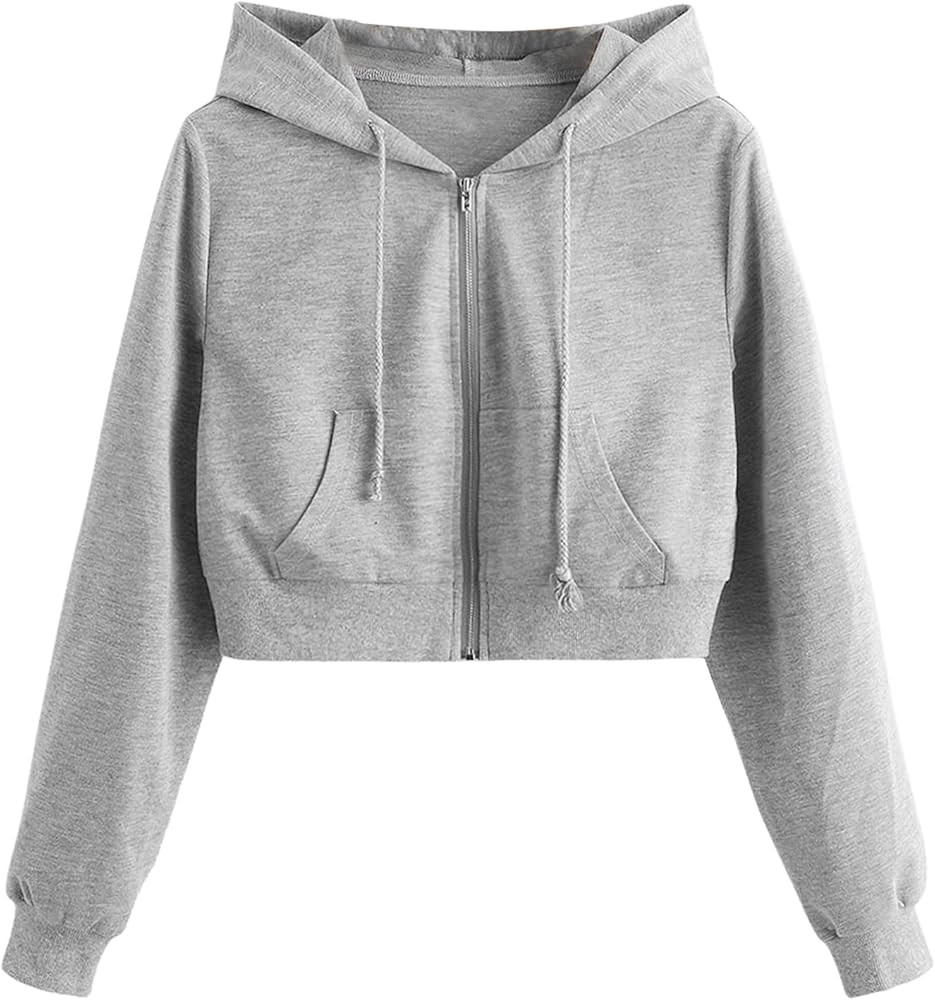 SweatyRocks Women's Casual Full Zip Crop Top Hoodie Sweatshirt Jacket | Amazon (US)