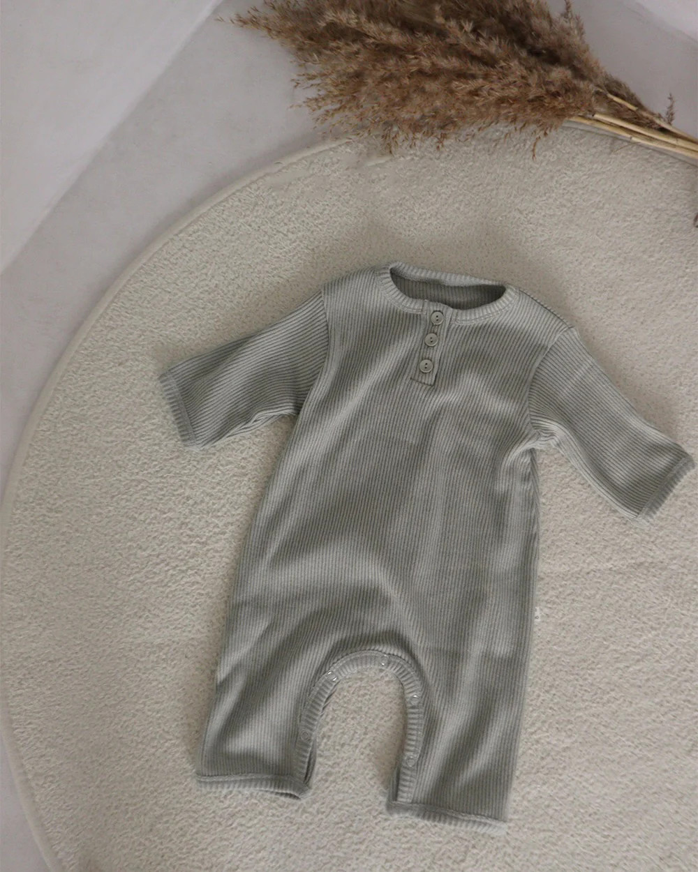 Baby Ribbed Button Romper | Mint | Junie Grey LLC