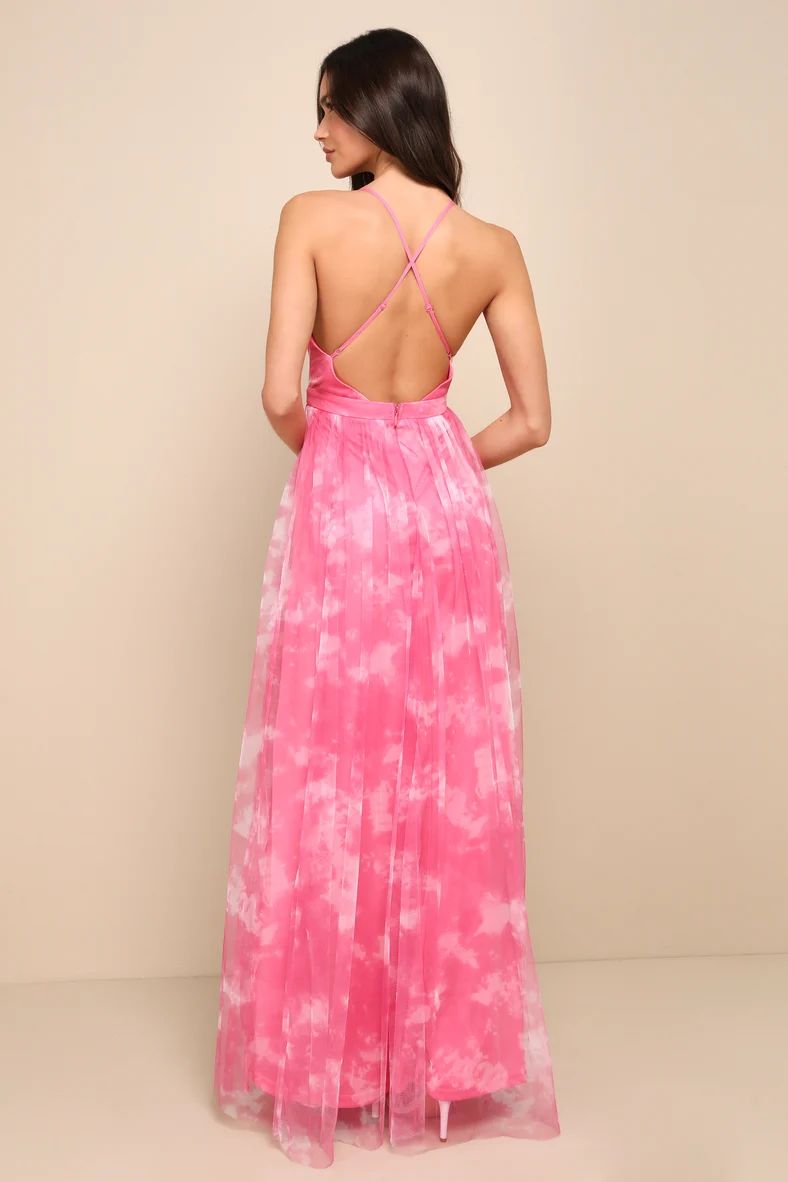 Elegant Moment Hot Pink Tie-Dye Backless Maxi Dress | Lulus