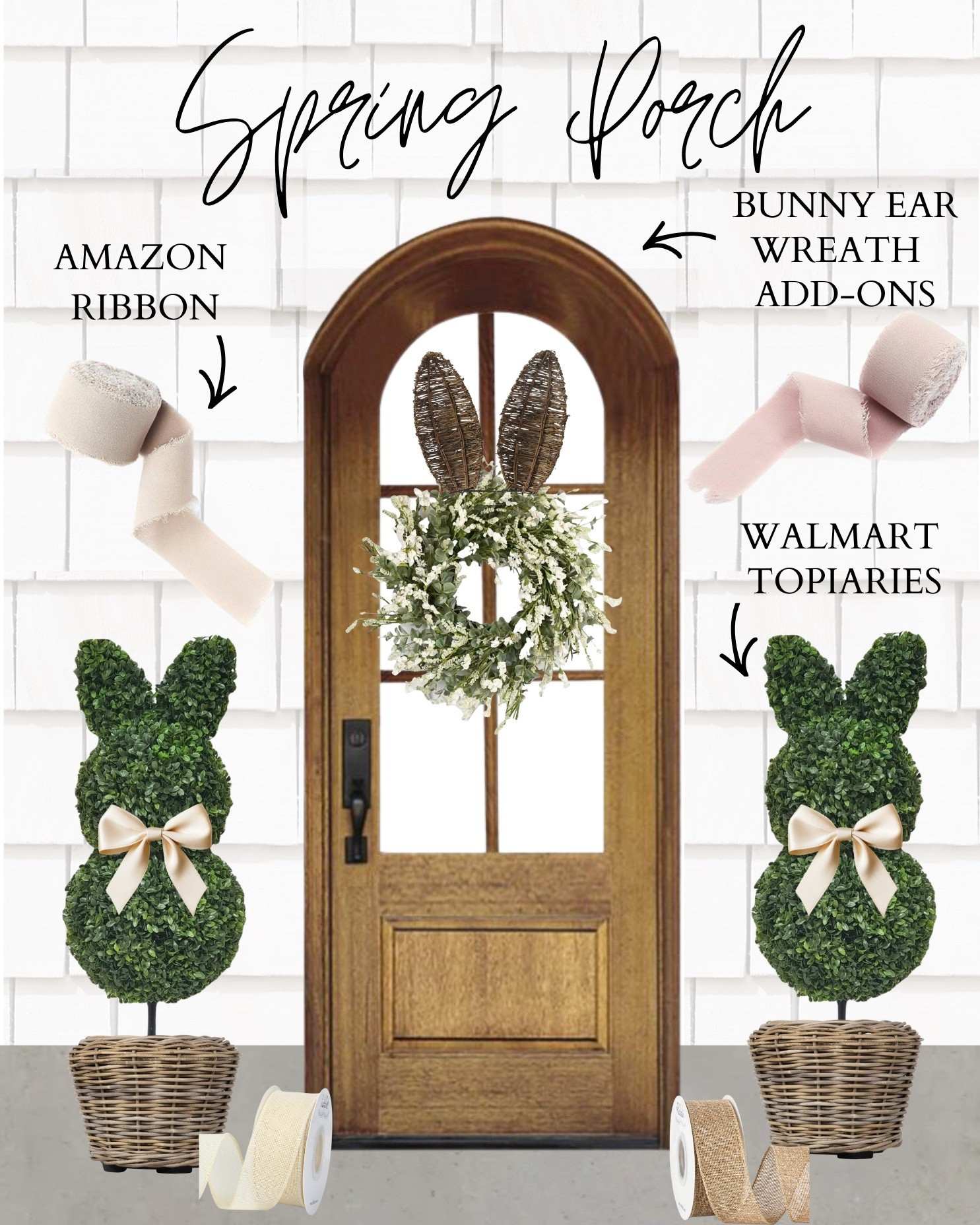 Spring porch goals, made simple 🌸🐰
I pulled together an easy Easter + spring front porch look using budget-friendly finds you can mix and match all season long.

✨ Faux bunny topiaries from Walmart (add a soft ribbon bow for a custom touch)
✨ A classic spring wreath dressed up with bunny ear add-ons
✨ Neutral Amazon ribbon to keep everything soft, layered, and timeless

This look works beautifully for Easter and all of spring — just remove the bunny ears when the season changes and you’re set 🌿

All items are linked here so you can recreate the look with ease 🤍

#SpringPorchDecor #EasterFrontPorch #SpringOutdoorDecor #FrontDoorDecor #PorchStyling #EasterDecorIdeas #LTKhome #LTKspring #LTKseasonal #porcheandco

#LTKSeasonal #LTKHome #LTKSaleAlert
