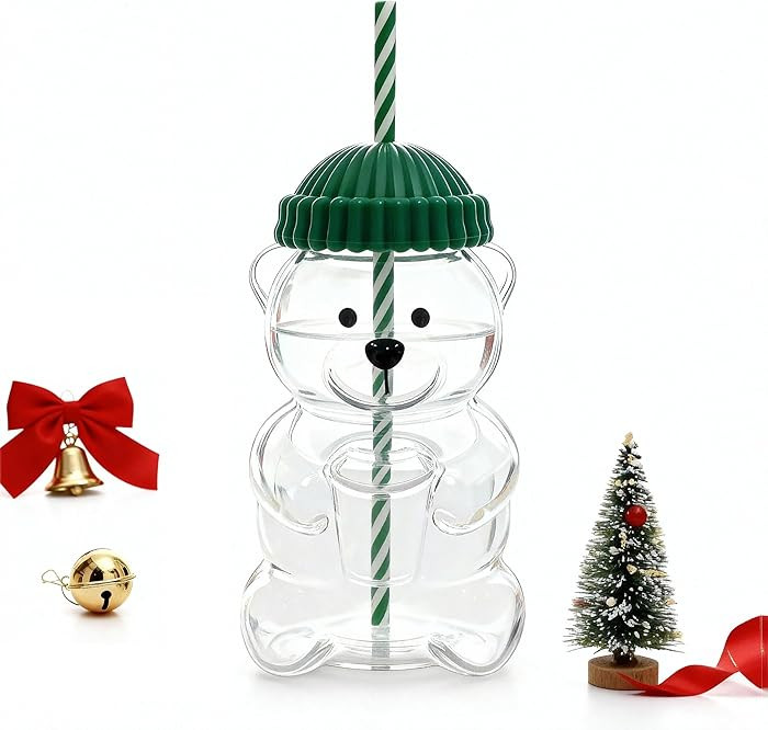 20oz Bear-Shaped Glass Cup, Cute Reusable Glass Tumbler with Lid and Straw for Coffee, Milk Tea, ... | Amazon (US)