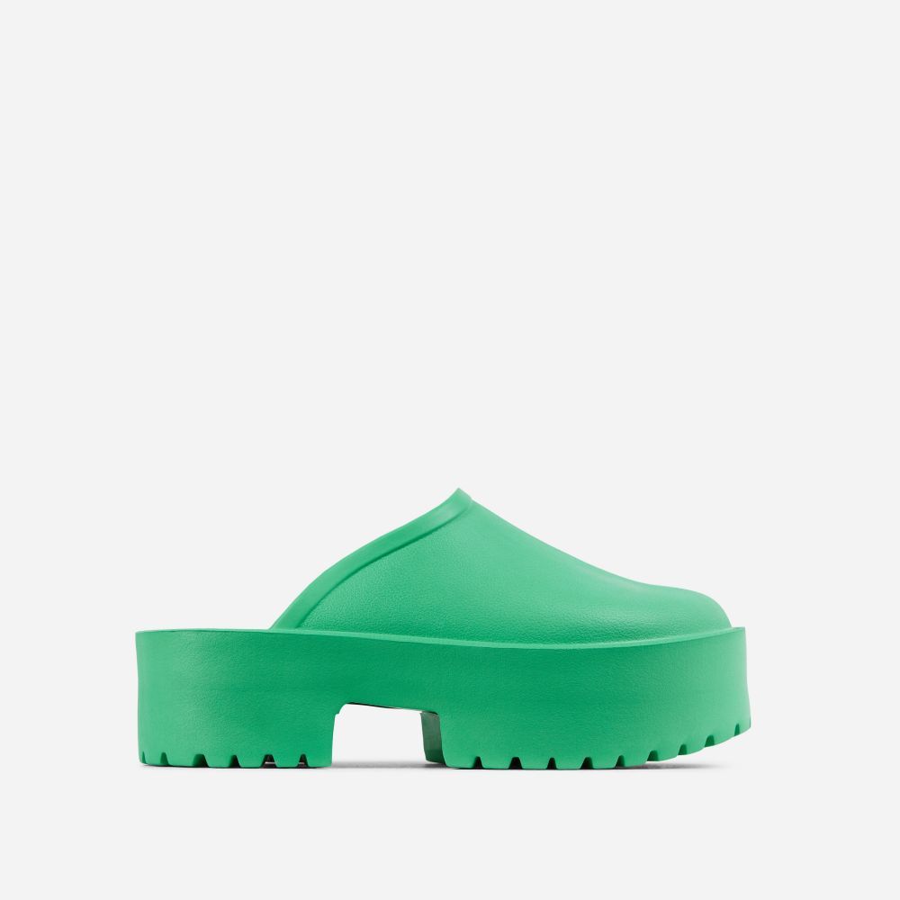 Castro Cleated Sole Closed Toe Platform Flat Mule In Green Rubber | EGO Shoes (US & Canada)