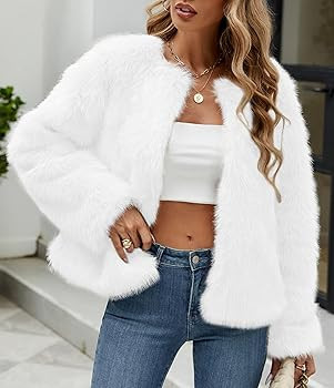 Simplee Women's Faux Fur Coat Furry Cropped Jacket Long Sleeve Warm Open Front Fur Jackets | Amazon (US)