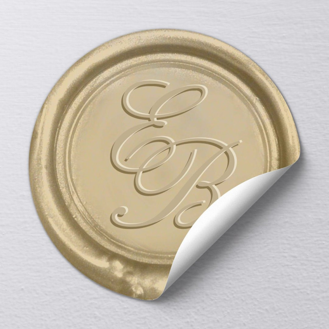 Monogram Gold Wax Envelope Seal Wedding Stickers | Zazzle
